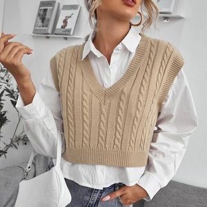 Cable Knit Sweat Vest V Neck Women